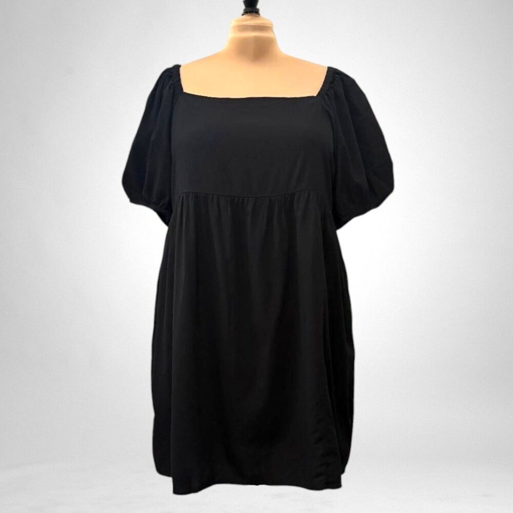 OLD NAVY Puff-Sleeve Smocked Black Mini Swing Dress, NWT! Size XXL